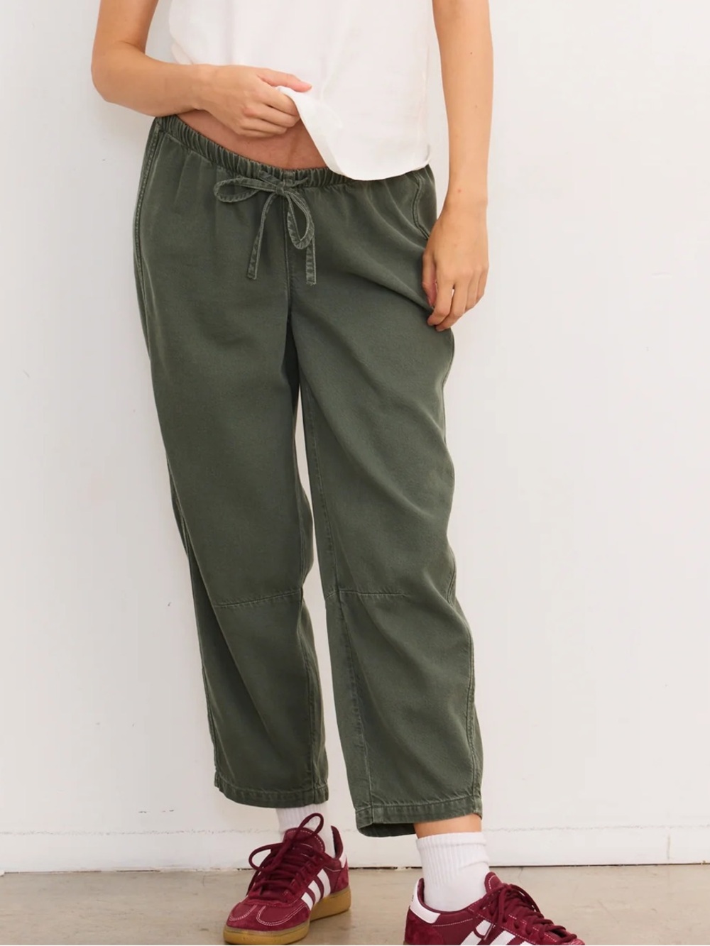 Hatch Drapey Denim Barrel Pants Olive M NWT